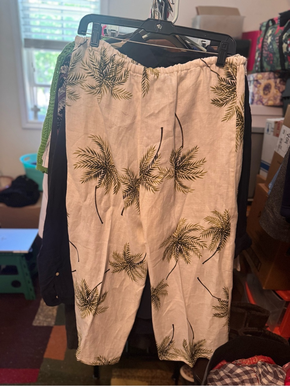 Uniform JohnPaulRichard White Palm Print Linen-Blend Joggers